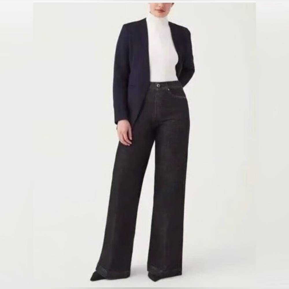 SPANX Wide-Leg Charcoal Pull-on Jeans, Size XS.
